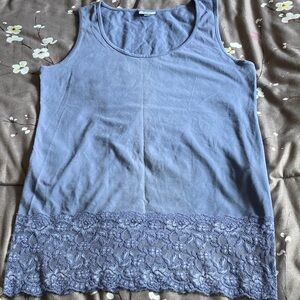 Blue tunic tank top with lace trim